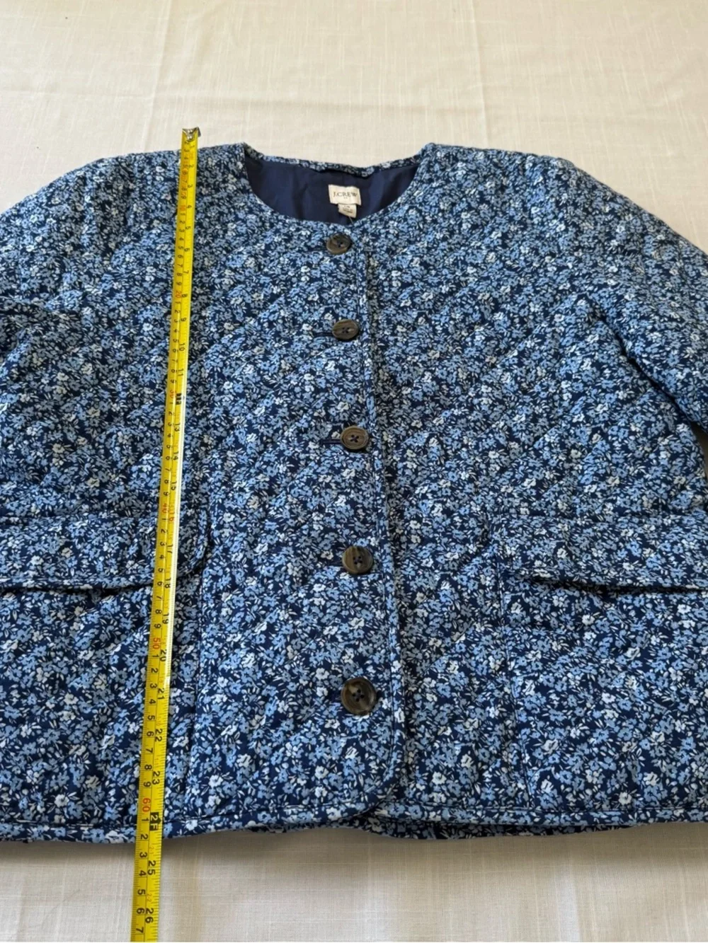 J Crew Blue Short quilted Floral Cotton Blend Jacket Size 14 NWT